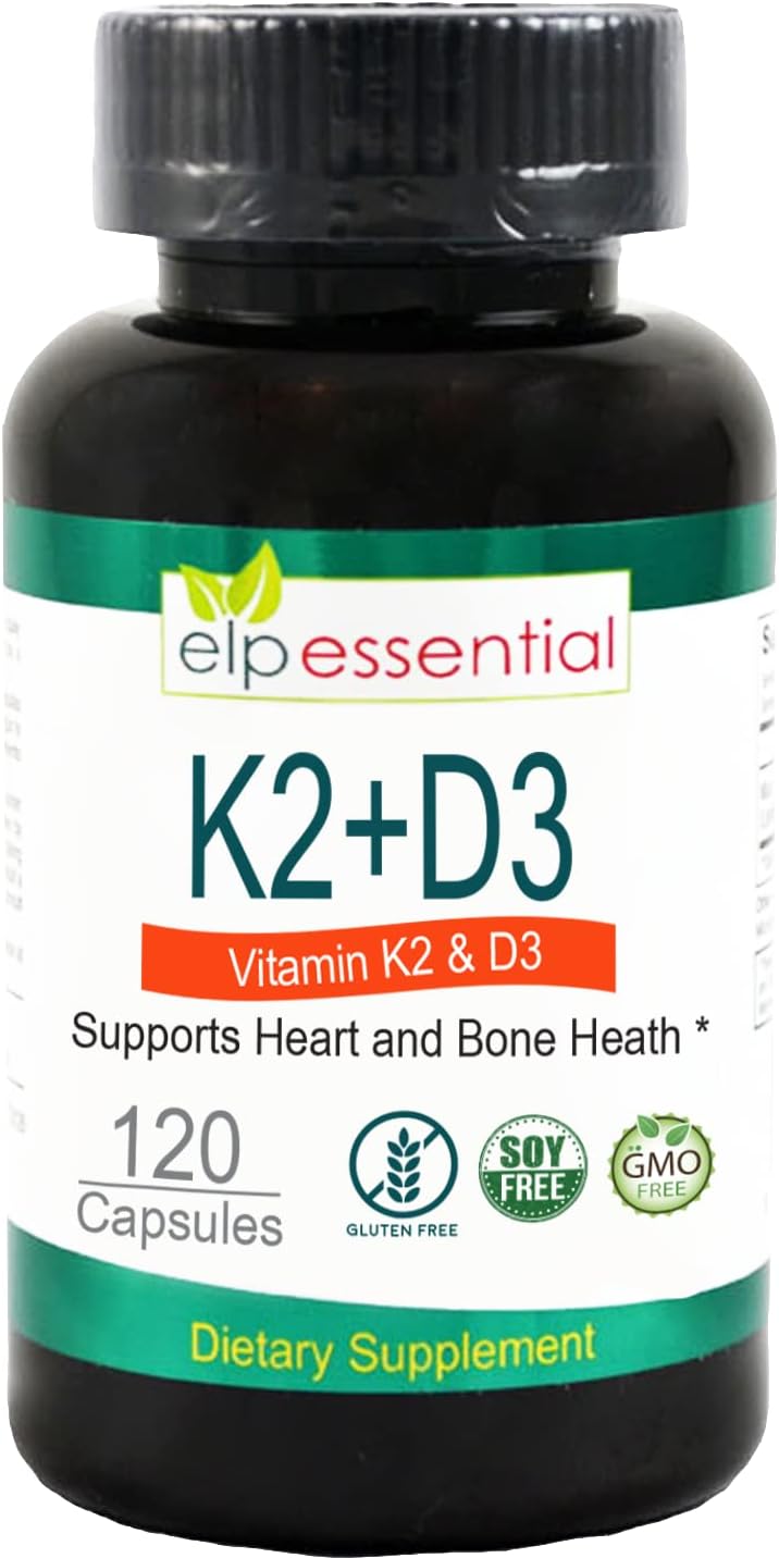 ELP ESSENTIAL Vitamin K2 with D3 Food Supplement - Bone and Heart Health, 120 Capsules - görsel 1