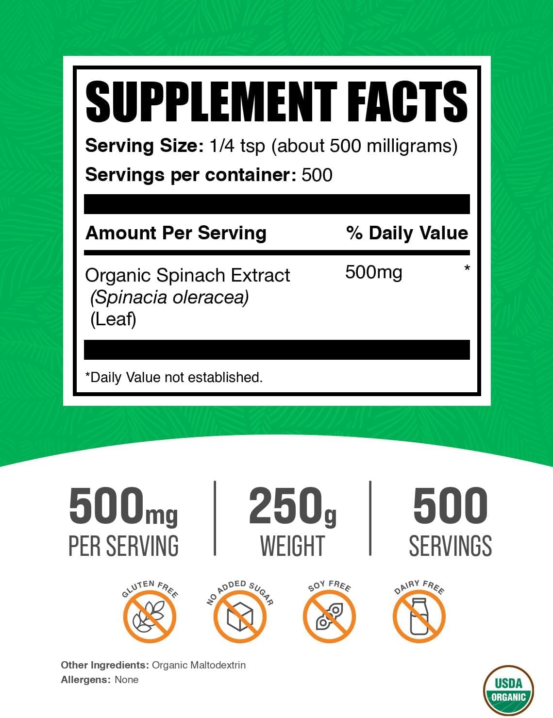 Organic Spinach Extract Powder (250g) - BulkSupplements.com - görsel 2