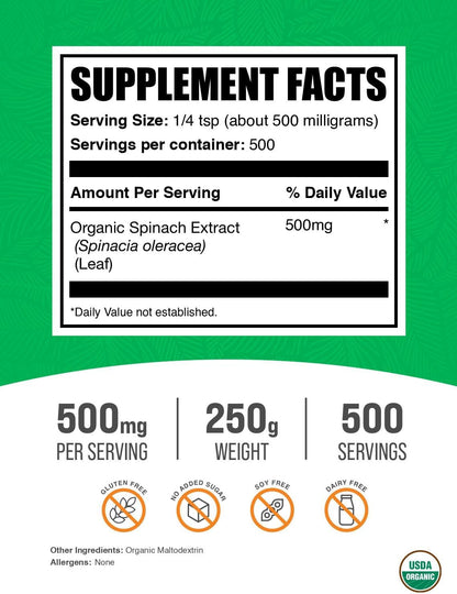 Organic Spinach Extract Powder (250g) - BulkSupplements.com