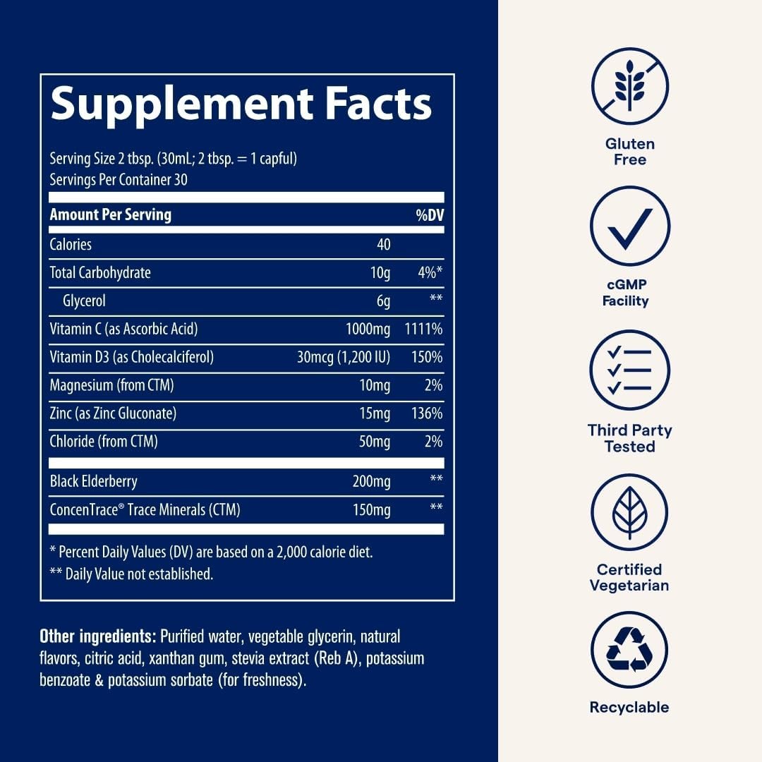 Trace Minerals Liquid Immunity+ with Elderberry, Zinc, Vitamins C & D - Mixed Berry - 30 oz - görsel 5