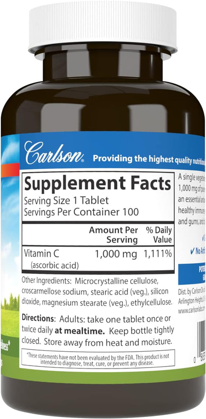 Carlson Vitamin C 1,000 mg, 100 Tablets