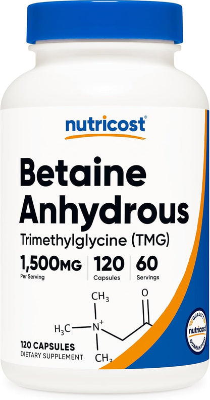 Nutricost Betaine Anhydrous Capsules - 1500mg per serving, 120 capsules (2 Pack)