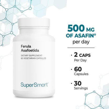 Supersmart - Ferula Asafoetida 500mg per Day (Patented) - High Potency Asafin Ferula Asafoetida Supplement - Assa Foetida Resin Extract | Non-GM & Gluten-free - 60 Vegetarian Capsules