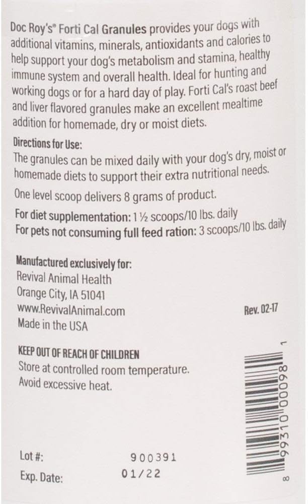 Doc Roy’s Forti Cal High Calorie Nutritional Supplement for Dogs and Cats, Roast Beef & Liver Flavour, 454g Granules - görsel 7
