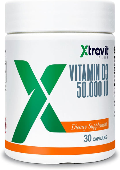 Xtravit Vitamin D Supplement – Natural High-dose Vitamin D3 for Men & Women – Supports Bones & Immunity – Non-GMO – No Gluten, Sugar, or Fillers, 50000 IU of D3, 30 Capsules