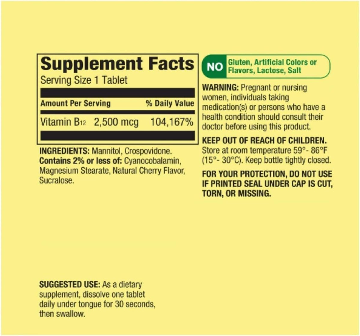 Spring Valley Vitamin B12 Quick-Dissolve Tablets, 2500 mcg, Cherry Flavour, 120 Tablets - görsel 2