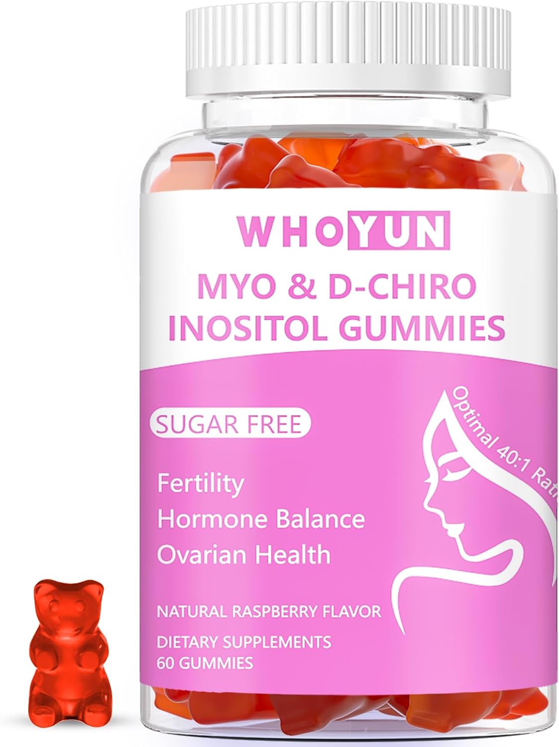Whoyun Inositol Gummies - Sugar-Free Myo-Inositol & D-Chiro Inositol (40:1 Ratio), 60 Count - görsel 1