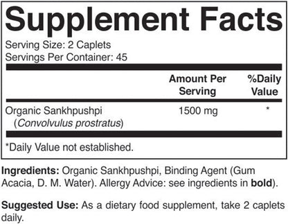 Brieofood Organic Sankhpushpi 1500mg, 90 Vegetarian Tablets