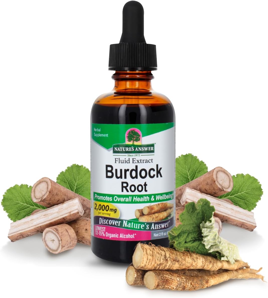 Nature's Answer Burdock Root Herbal Supplement - Super Concentrated, Low Alcohol, Gluten-Free - 60 ml - görsel 1