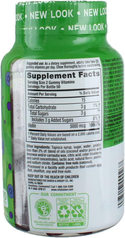 VitaFusion Biotin 5000 mcg Gummies, Extra Strength, Natural Blueberry Flavour – 300 Count (3 Pack)