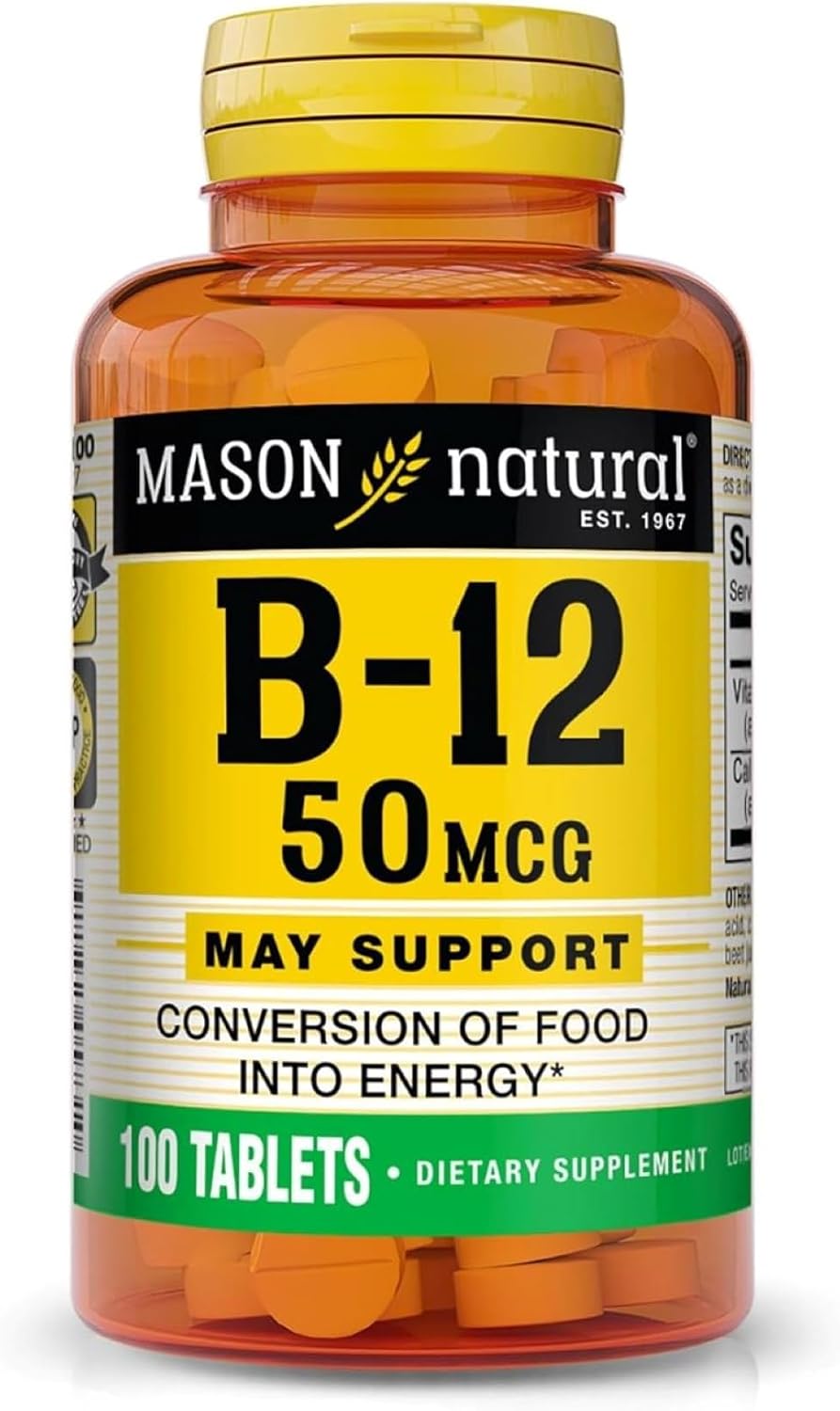 MASON NATURAL Vitamin B12 50 mcg with Calcium, 100 Tablets - görsel 1