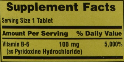 Spring Valley Vitamin B6 (Pyridoxine) 100 mg, 250 Tablets