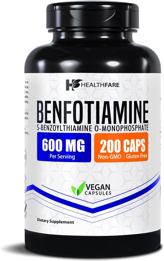 Healthfare Benfotiamine 600 mg | 200 Vegan Capsules | Enhanced Absorption | Supports Overall Health