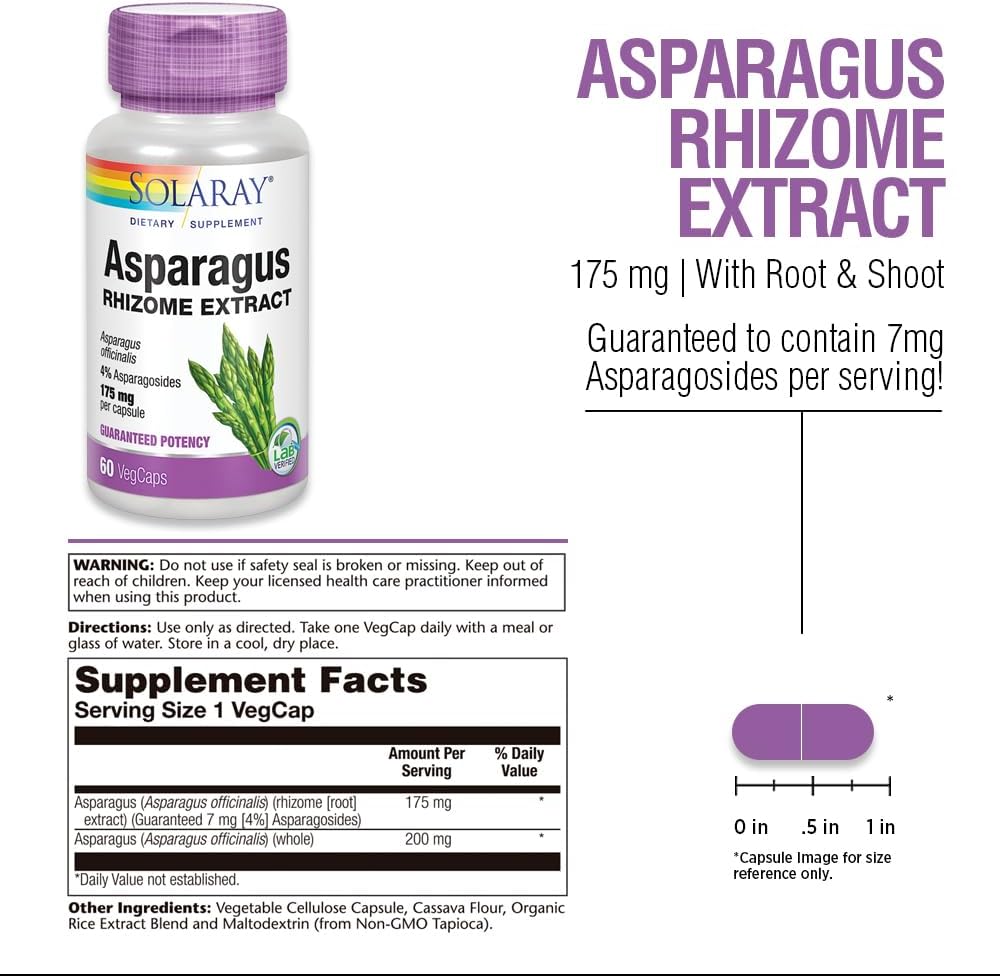 SOLARAY Asparagus 175 mg – Urinary Tract and Digestive Support, 60 Vegan Capsules - görsel 3