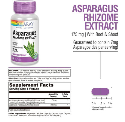 SOLARAY Asparagus 175 mg – Urinary Tract and Digestive Support, 60 Vegan Capsules