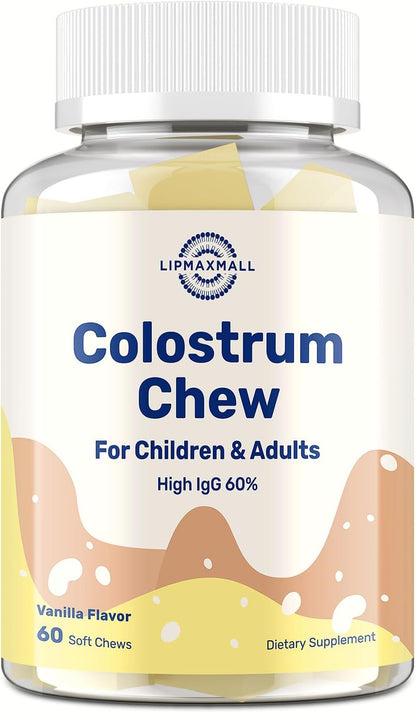 Bovine Colostrum Chews Supplement with 60% IgG - Immune & Gut Support, Grass-Fed, Vanilla Flavour, 60 Soft Chews