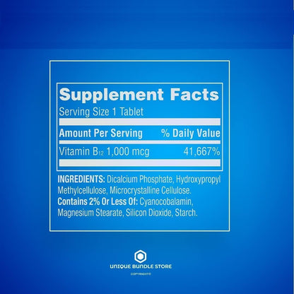 Vitamin B12 1000 mcg Timed-Release – 60 Tablets, B12 Vitamins for Women and Men, B12 Supplement for Energy and Metabolism Support, Gluten-Free (Pack of 2)