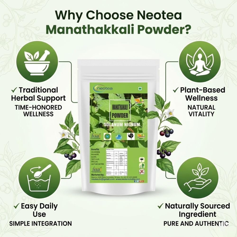 Neotea Manathakkali Leaf Powder (Solanum Nigrum) - 100% Pure Herbal Supplement, 300g - görsel 4