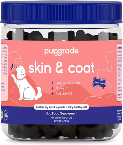 PupGrade Skin & Coat Supplement for Dogs, Duck Flavour – 60 Soft Chews