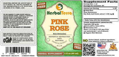 Pink Rose (Rosa damascena) Glycerite, Dried Buds and Petals Alcohol-Free Liquid Extract (Brand Name: HerbalTerra) 5x2 fl.oz (5x60 ml)