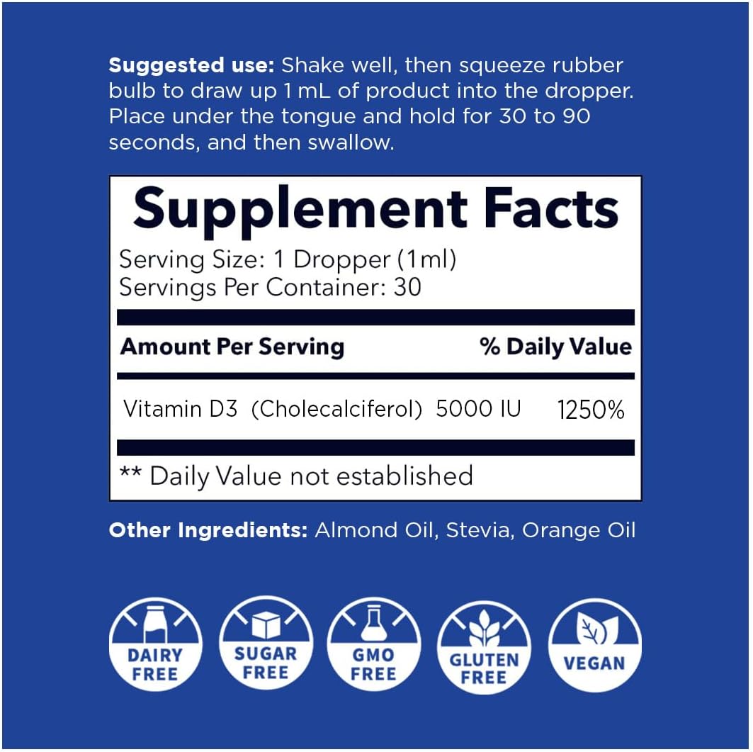 Nano Vitamin D3 Liquid Drops, 5000 IU (125 µg), Rapid Absorption, 30 ml - görsel 2