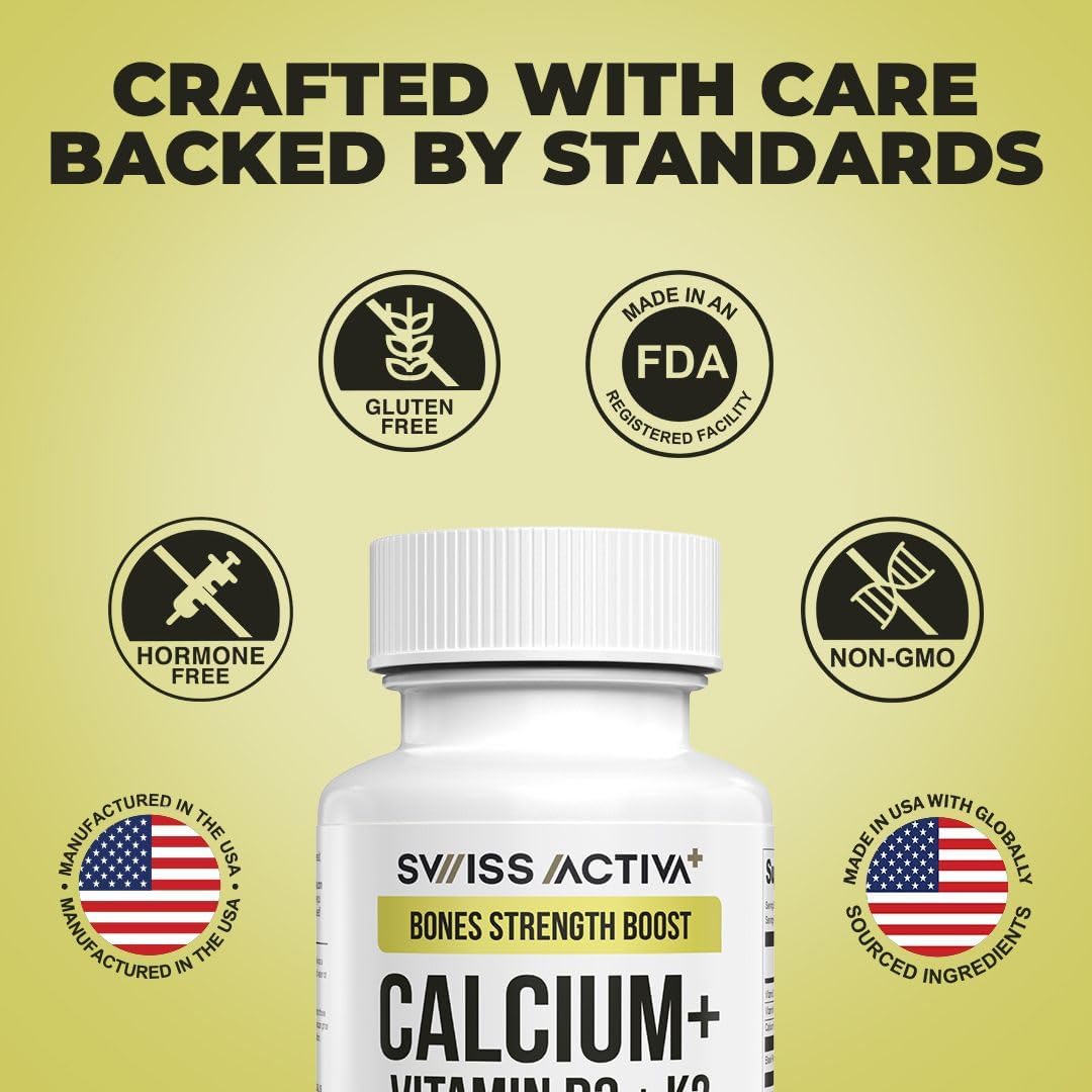 Calcium with Vitamin D3 & K2 – Vegan, Non-GMO Bone and Teeth Support Supplement – 60-Day Supply - görsel 6