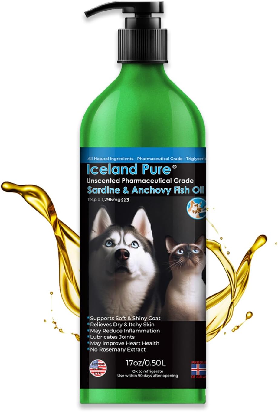 Sardine Anchovy Oil | 1296mg Omega | Unscented Pharmaceutical Grade | For Dogs & Cats | BPA-Free Brushed Aluminium Epoxy Coated Bottle with Pump 33 OZ - görsel 8