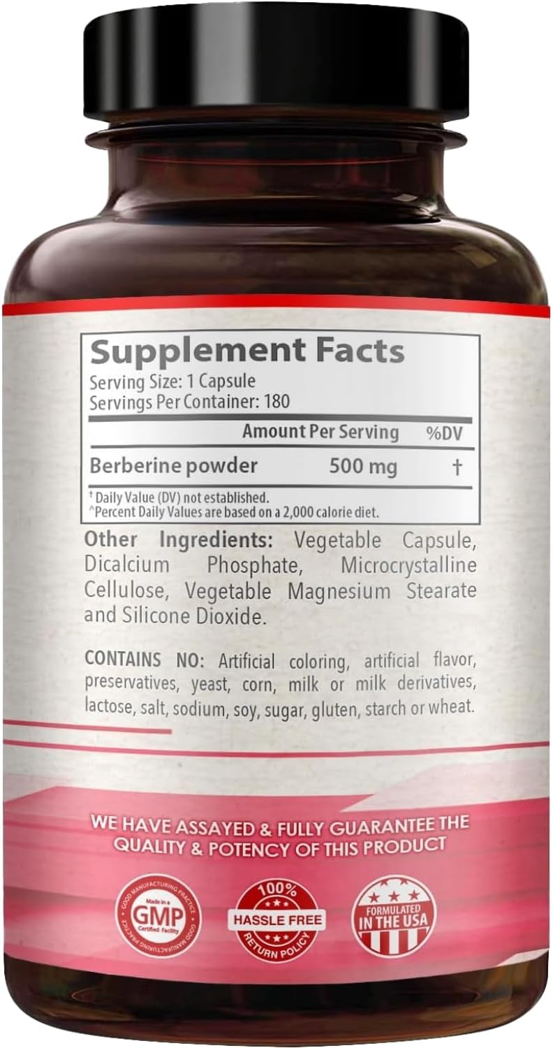 High Strength Berberine 500mg with Quercetin - Once Daily Antioxidant Supplement - Vegan, Made in USA (180 Capsules) - görsel 8