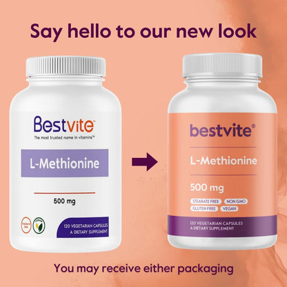 BESTVITE L-Methionine 500mg (120 Vegan Capsules) - No Stearates - Vegan - Non GMO - Gluten-free