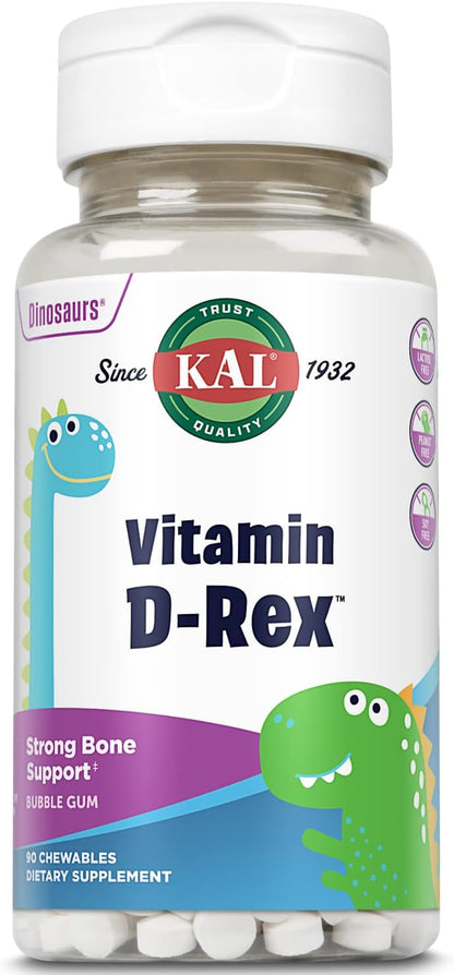 KAL Vitamin D-Rex Chewable - Children's Vitamin D3 400 IU, Bubblegum Flavour, 90 Chewables