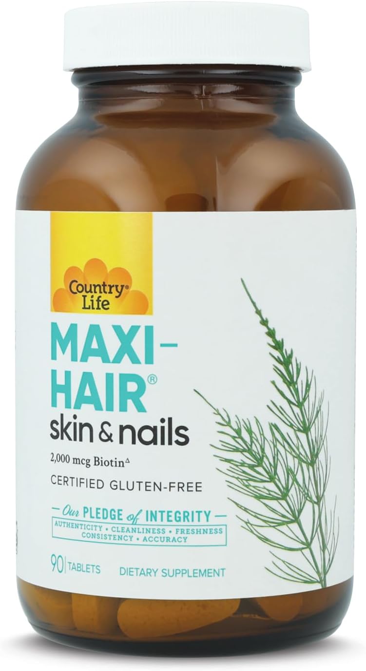 Country Life Maxi-Hair-Skin & Nails, 2000 mcg Biotin, 90 Tablets - görsel 1