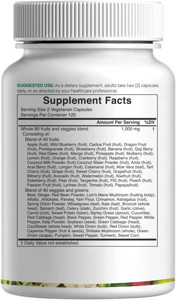 Nature’s Fruits & Veggies Supplement, 240 Veggie Capsules – 80 Whole Food Superfoods for Daily Balance – Non-GMO, Gluten-free - görsel 7