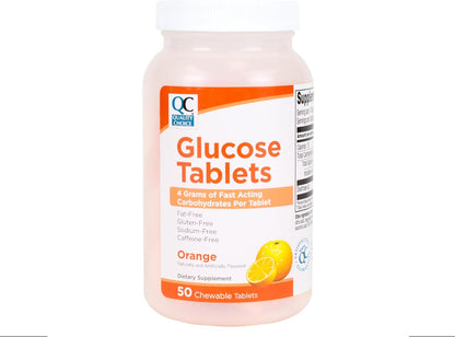Quality Choice Fast Acting Glucose Tablets, Orange Flavour, 50 Tablets