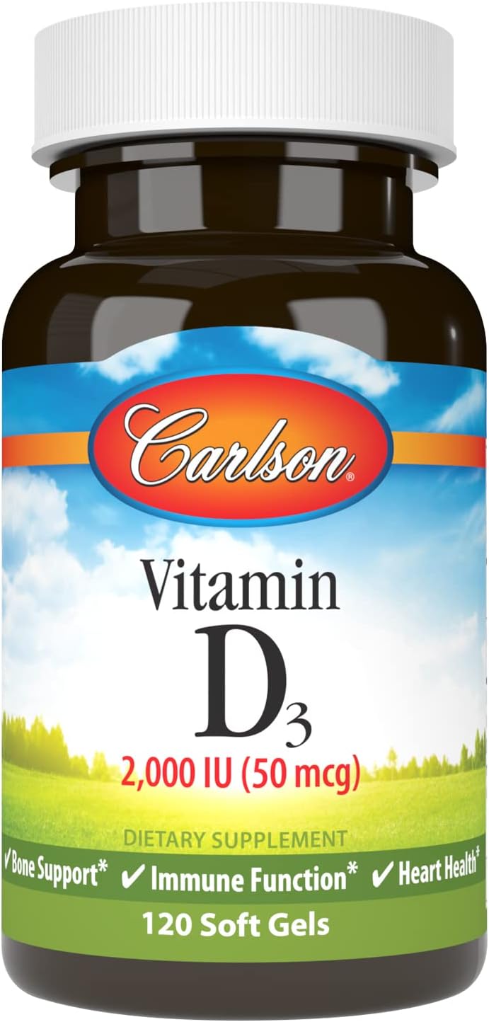 Carlson Vitamin D3 2000 IU (50 mcg) Soft Gels – Immune & Bone Support, 120 Soft Gels - görsel 1
