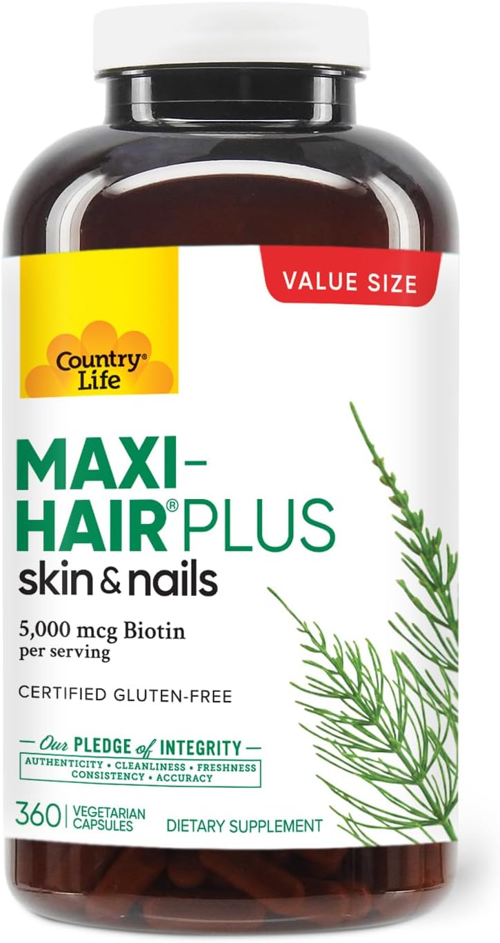 Country Life Maxi-Hair Plus Biotin 5000 mcg, 360 Capsules - görsel 1