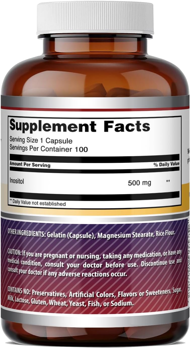 Amazing Formulae Inositol 500 mg | Capsules Supplement | Non-GMO | Gluten-Free | Made in USA (1 Pack, 100 Count) - görsel 5