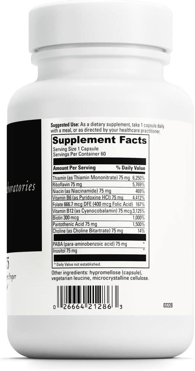 DAVINCI Labs B Complex-75 - Aids Relaxation and Normal Nerve Function* - Food Supplement with 11 B Vitamins - Vegetarian - Gluten-Free - 60 Capsules - görsel 2