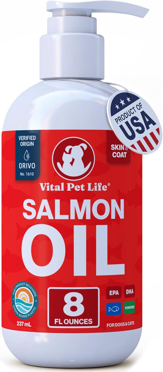 Vital Pet Life Salmon Oil for Dogs & Cats - Omega-3 EPA DHA Liquid Supplement, 227ml