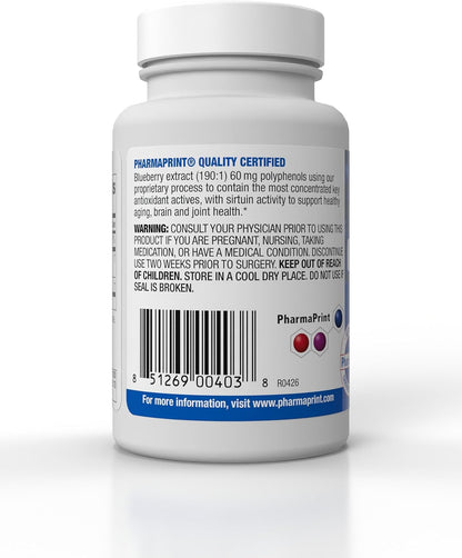 PharmaPrint BlueX - 190:1 Blueberry Extract Food Supplement, 30 Capsules