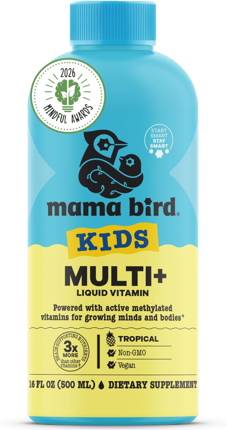 Mama Bird - Award-Winning Children's Multi+ Liquid Vitamins (31 Servings) Tropical Flavour - Active Methylated Vitamins, Children's Multivitamin - Organic Superfoods, Enzymes - Vegan, Gluten-free, Non-GM - 473 ml - görsel 1