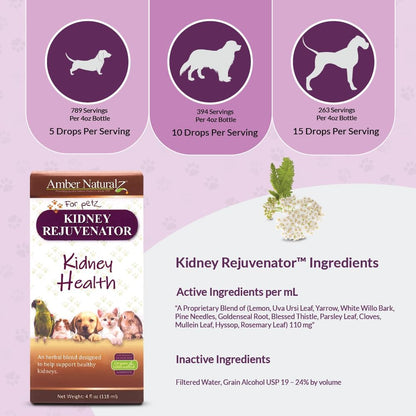 Amber NaturalZ Kidney Rejuvenator Herbal Supplement for Pets – 4 fl oz