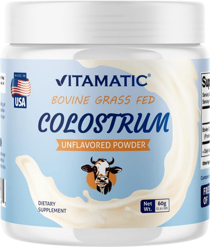 Vitamatic Bovine Colostrum 30% IgG Powder - Gut Health, Immune Support, Muscle Recovery - 60g (30 Servings, Unflavoured)
