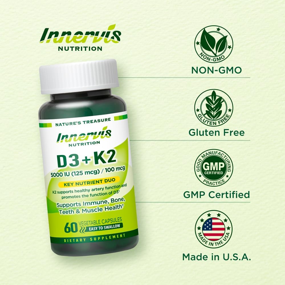 Vitamin D3 5000 IU + K2 MK-7 100mcg – Bone, Heart & Immune Support – 60 Capsules - görsel 5