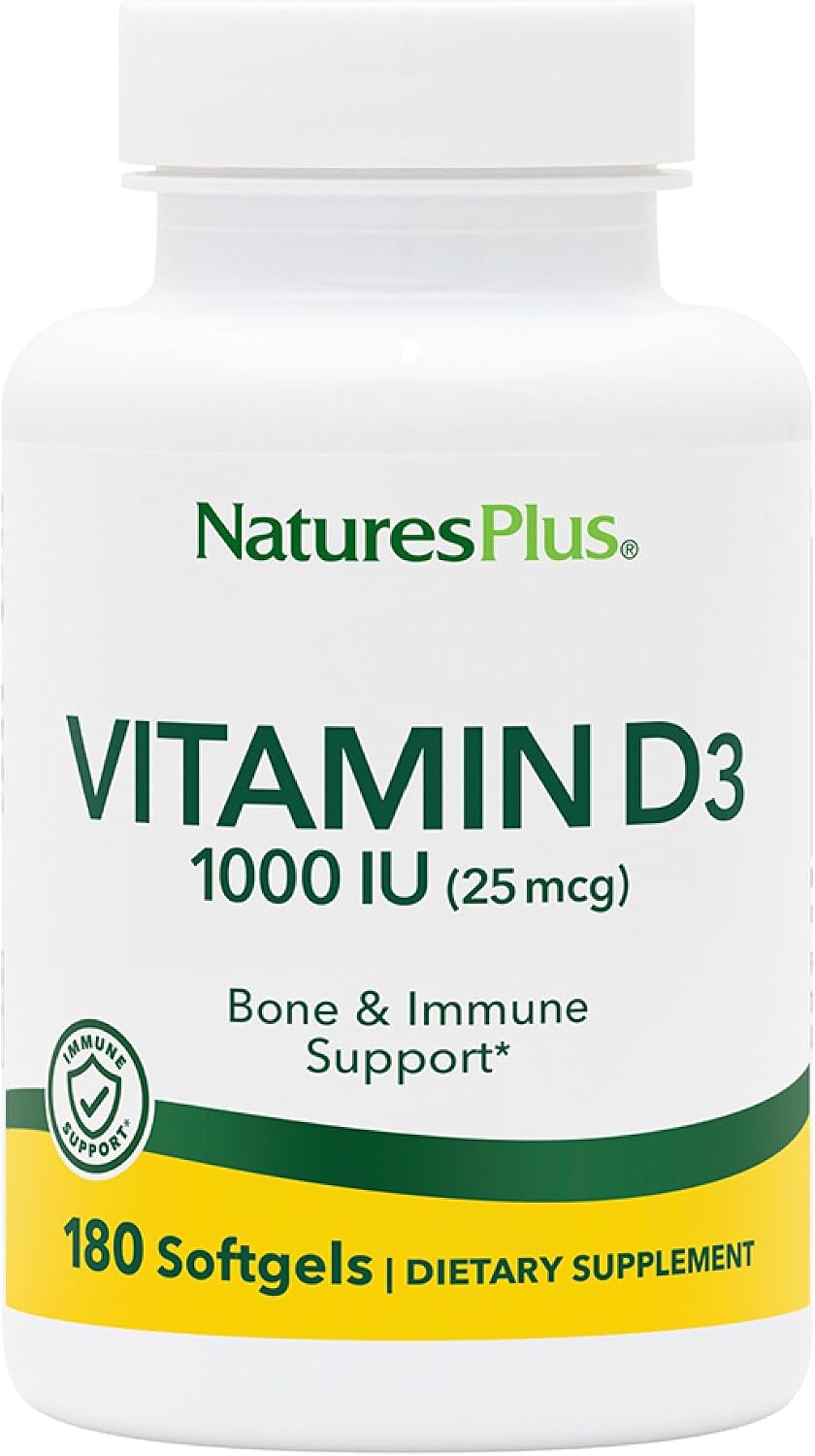 NaturesPlus Vitamin D3 1000 IU - 180 Softgel Capsules - Bone Health & Immune Support - görsel 1