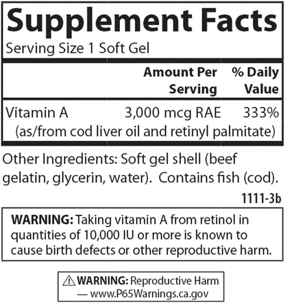 Carlson Vitamin A 10000 IU (3000 mcg RAE) - Vision & Skin Health Supplement