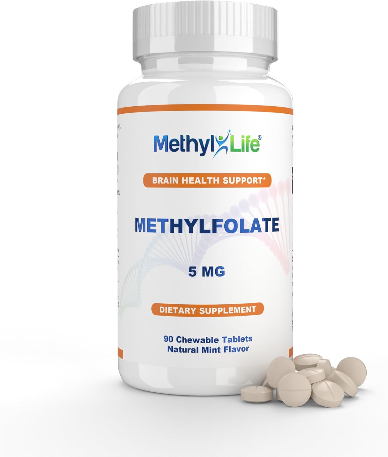 Methyl-Life® L-Methylfolate 5 mg - Chewable Active Folate Tablets with Cerebrofolate® (L-5-MTHF, Calcium) | Vegan, Non-GMO, Gluten-Free | 90 Chewable Tablets - görsel 1