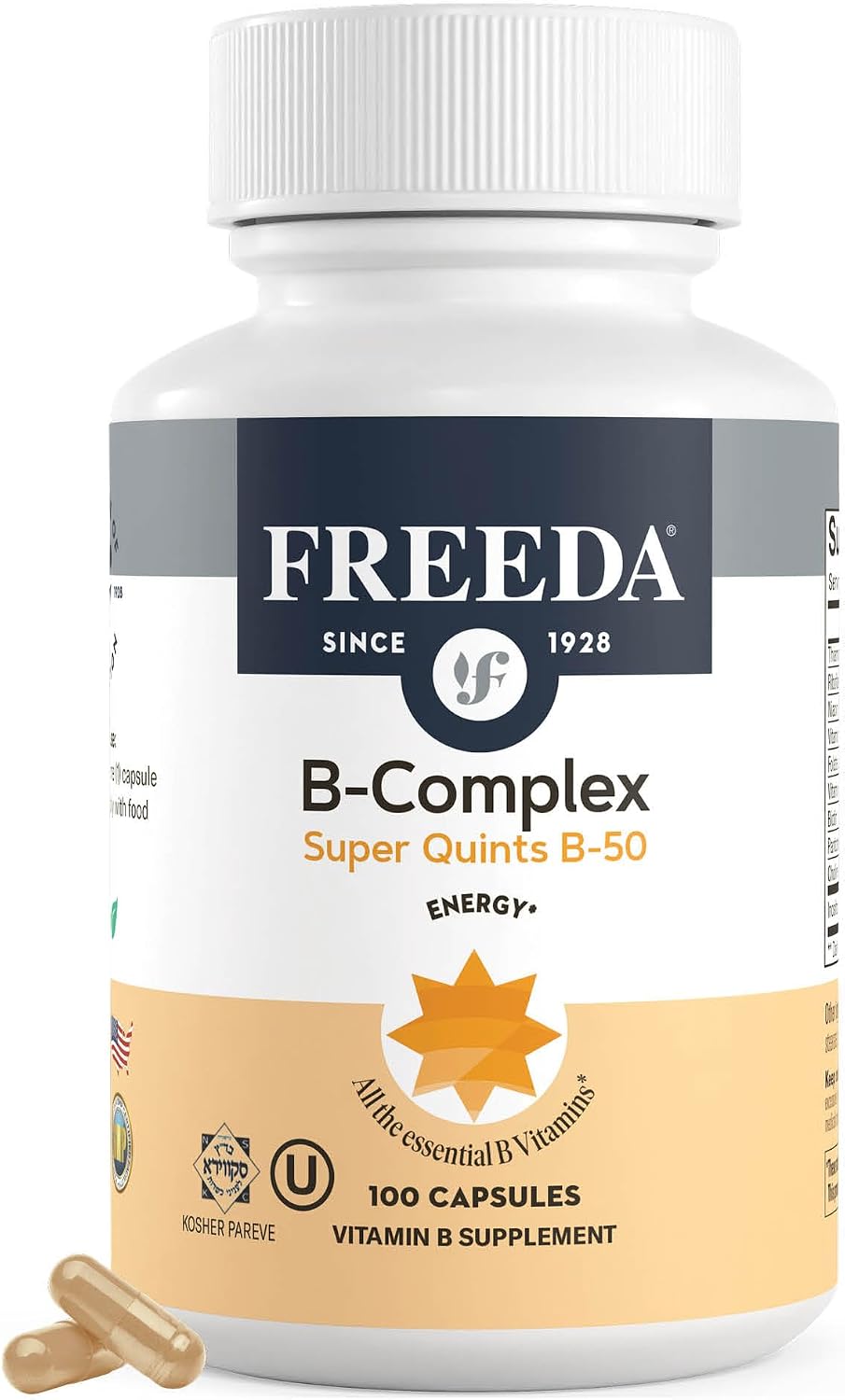 FREEDA Vitamin B-50 Complex – Super Quints B-Complex, Vegan, 100 Capsules - görsel 1