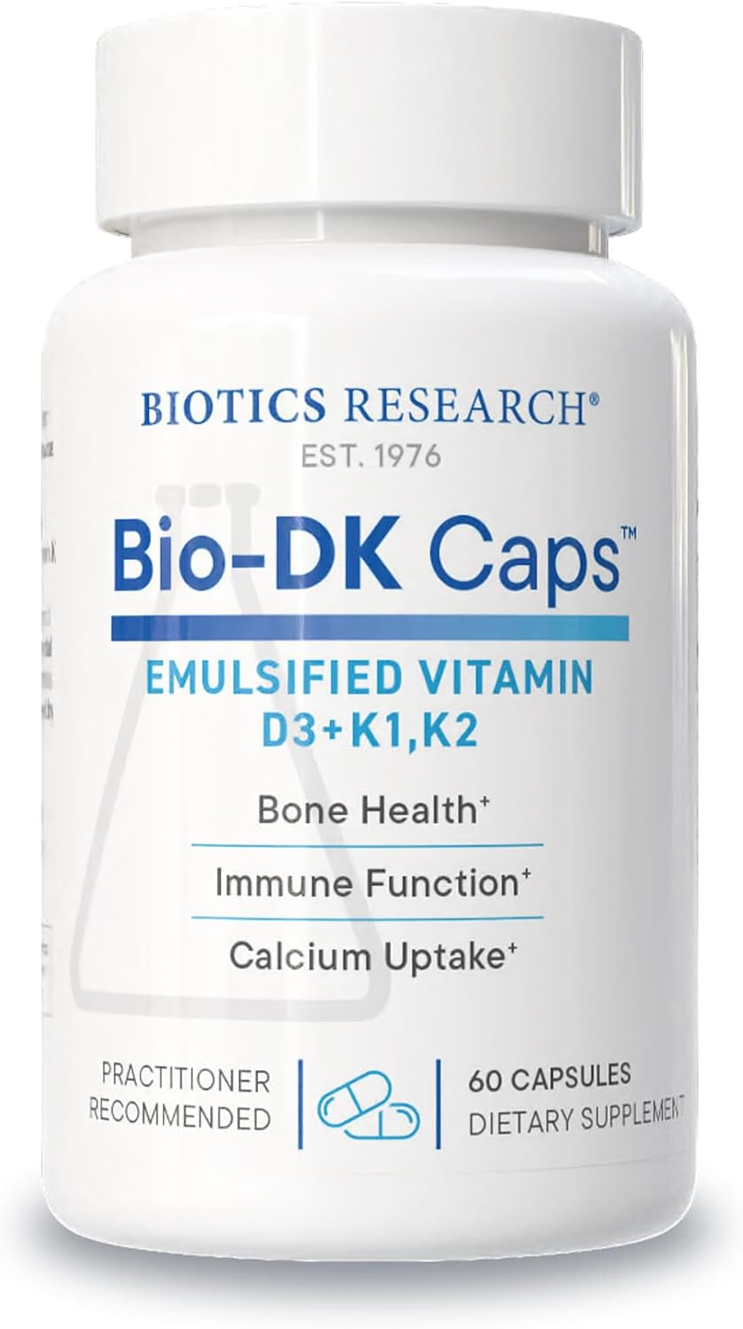 BIOTICS RESEARCH Bio-DK Caps – Emulsified Vitamin D3 + K1 + K2 (MK-7), 60 Capsules - görsel 1