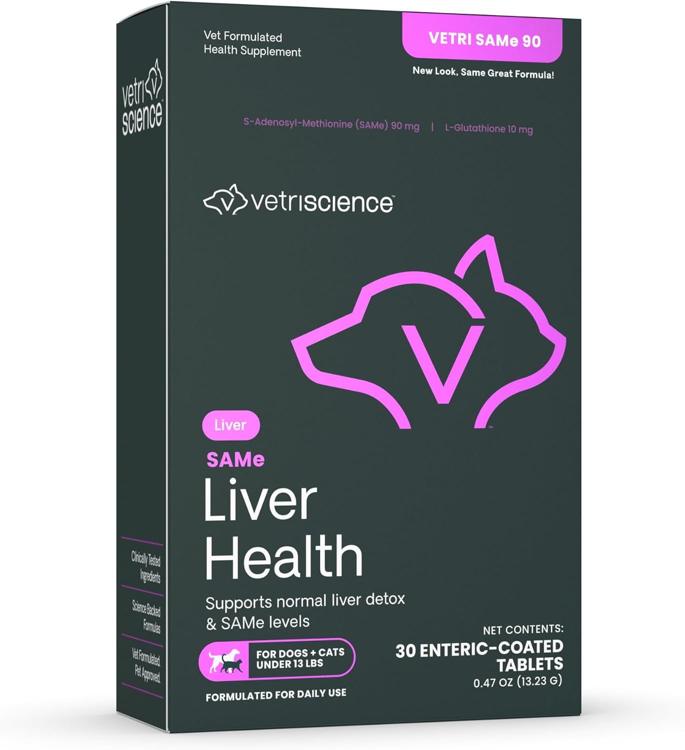 VetriScience SAMe Liver Health Tablets for Cats & Small Dogs, 90 mg – 30 Tablets - görsel 1