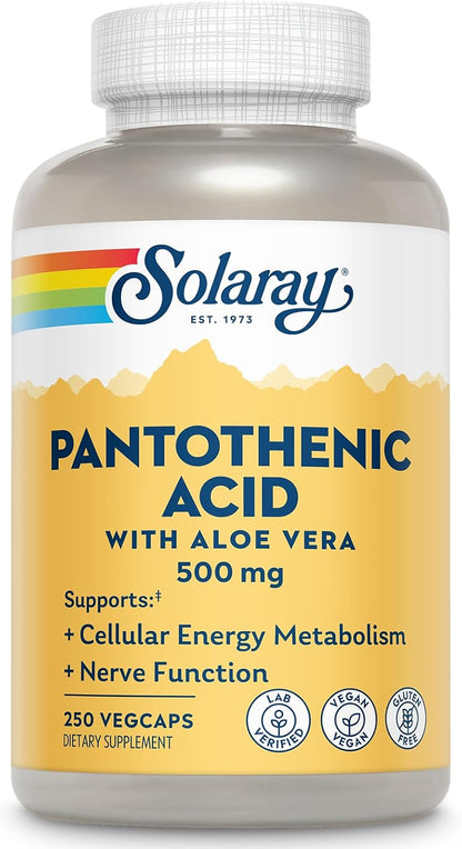 SOLARAY Pantothenic Acid 500mg – Vitamin B5 Supplement for Cellular Energy Support